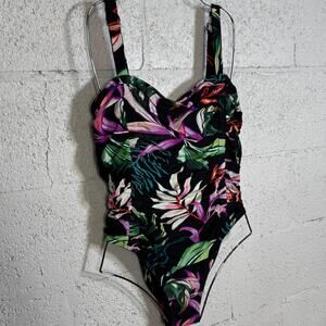Carmen Marc Valvo Women's 1 Piece Ruched Swimsuit - Black Multi 12